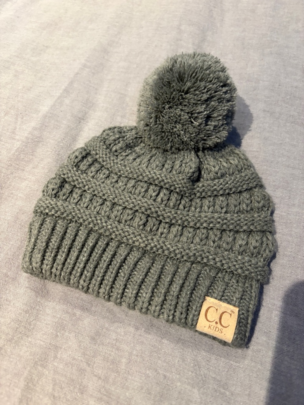 Grey Pom Beanie Hat
